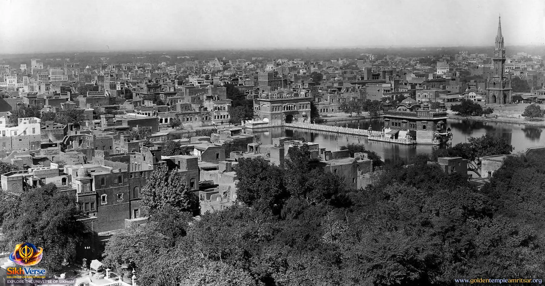 Old photograph of Golden Temple Amritsar from the 1850s showing early structure of Sri Harmandir Sahib