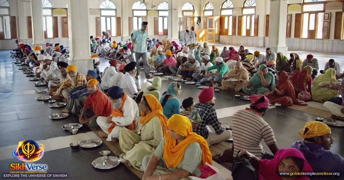 Devotees sitting in pangat during langar at Golden Temple Amritsar