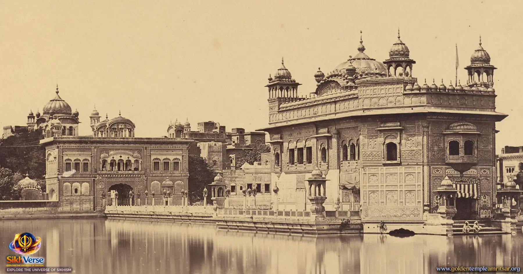 Historical image of Golden Temple Harmandir Sahib showing early architecture