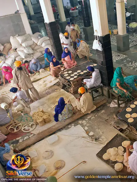 Volunteers preparing langar food at Golden Temple community kitchen
